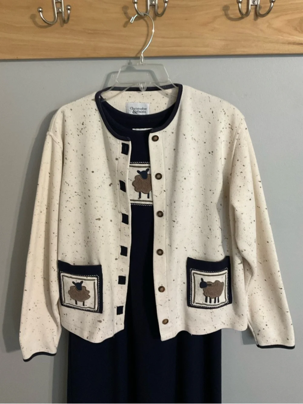 Vintage Christopher & Banks Navy and Cream Tank Dress set. Med Jacket Large Dres - Picture 2 of 14